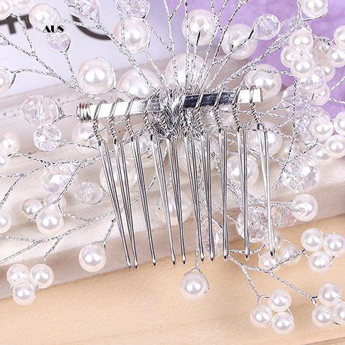 ♔Lược Cài Tóc Hình Hoa Đính Ngọc Trai Giả Cho Cô Dâu