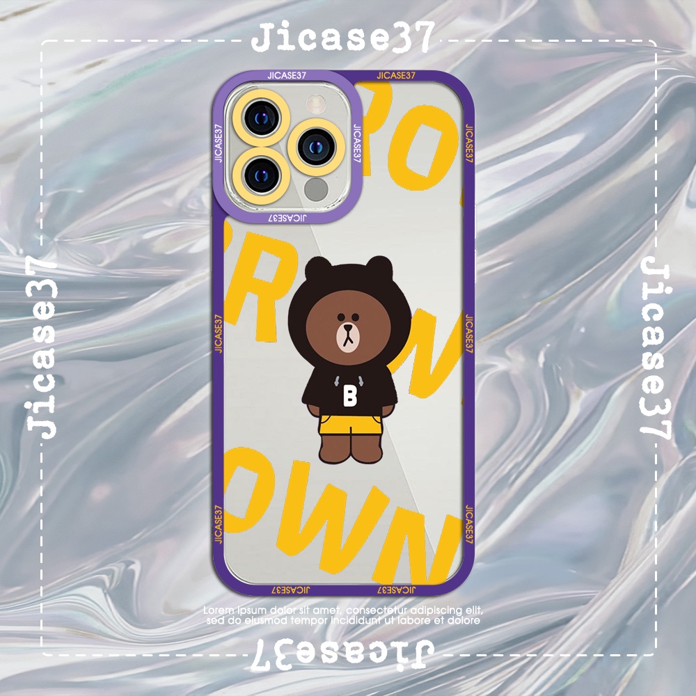 Ốp lưng iphone cạnh vuông Jicase Gấu Brown tím vàng 6plus/6s/6splus/7/7plus/8/8plus/x/xs/11/12/pro/max/plus/promax