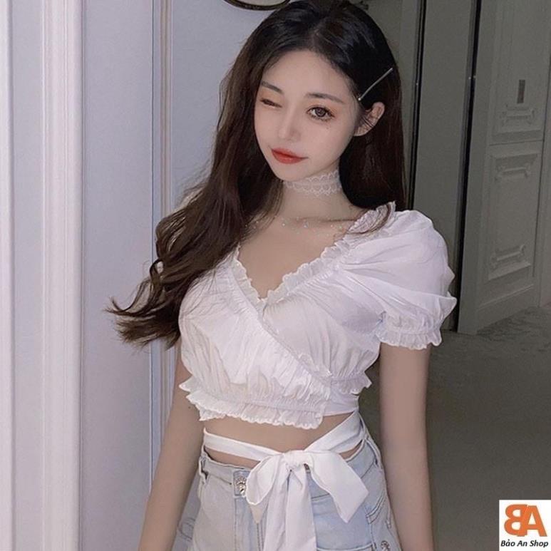 Áo buộc dây nơ eo trước - áo kiểu croptop dáng điệu đà . mã A13