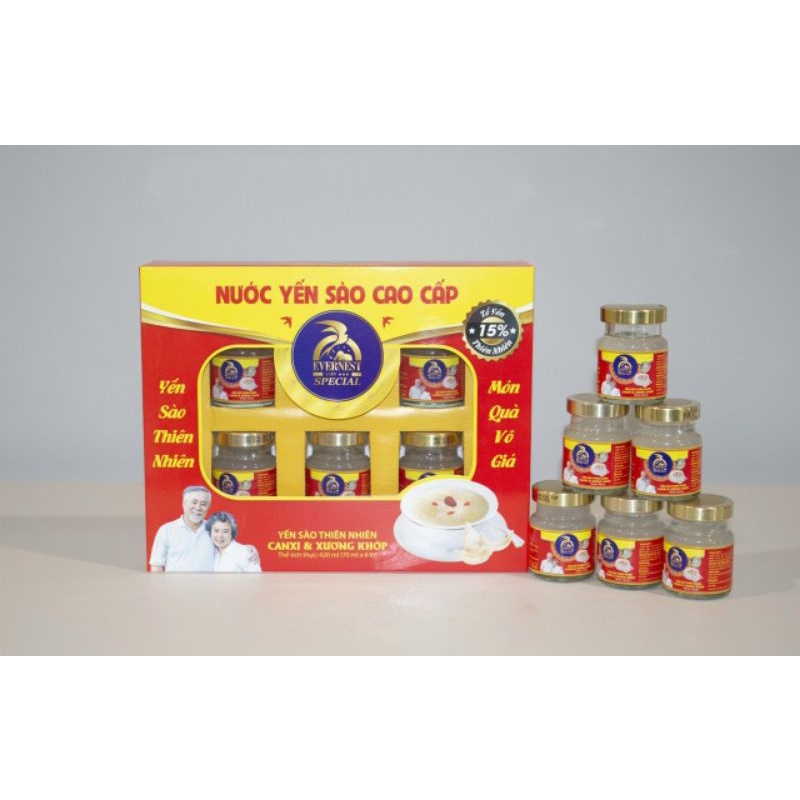 Hộp 6 hũ Yến Sào EVERNEST Đường Phèn Canxi &amp; Xương Khớp 15% Yến