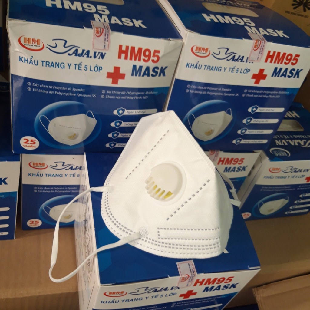 Hôp 25 Chiếc Khẩu Trang Có Van Thở HM95_5 Lớp MẪU MỚI Chính Hãng Chống Bụi Mịn PM2.5 Ôm Kín Mặt Có Nẹp Mũi Chắc Chắn