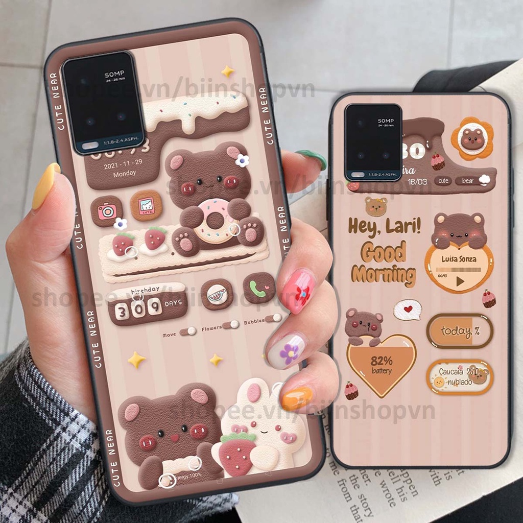 Ốp Vivo Y21 / Y21s / Y33s / T1x in 3D icon gấu nổi siêu xinh, siêu đáng yêu, cá tính phong cách