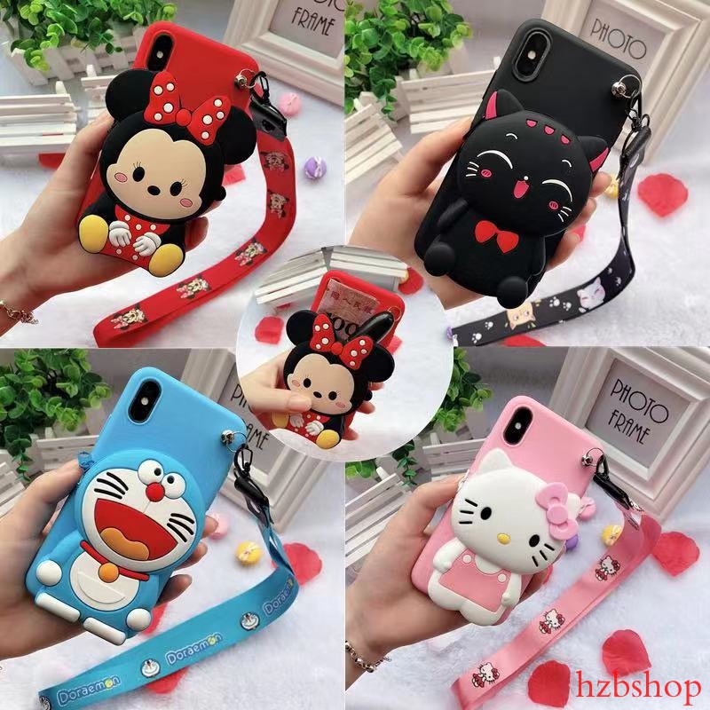 Casing Samsung Galaxy A5 2016 2017 A6 A7 A8 A9 J8 2018 Cute kitty Doraemon Minnie wallet phone case ốp lưng