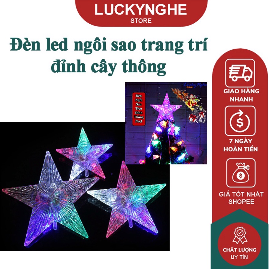 Đèn led ngôi sao 2 tấc 7 màu gắn đỉnh cây thông
