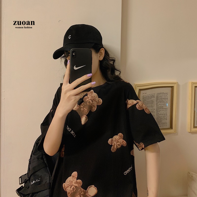 SUXI Áo thun nữ tay ngắn in họa tiết hoạt hình thời trang