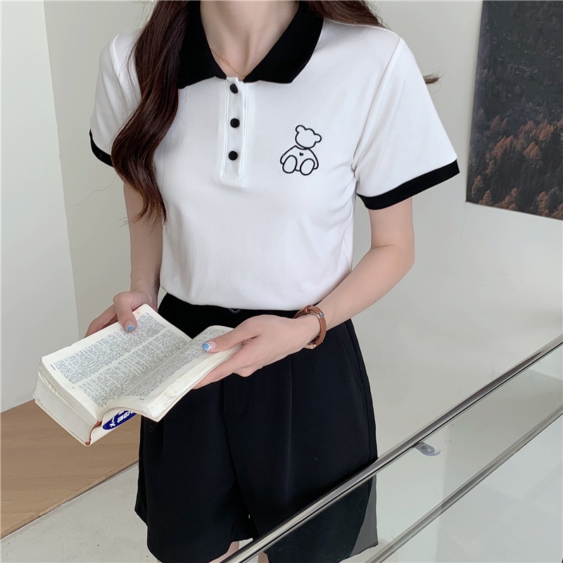 Áo polo SUXI tay ngắn dáng rộng thời trang mùa hè đơn giản dễ phối đồ cho nữ