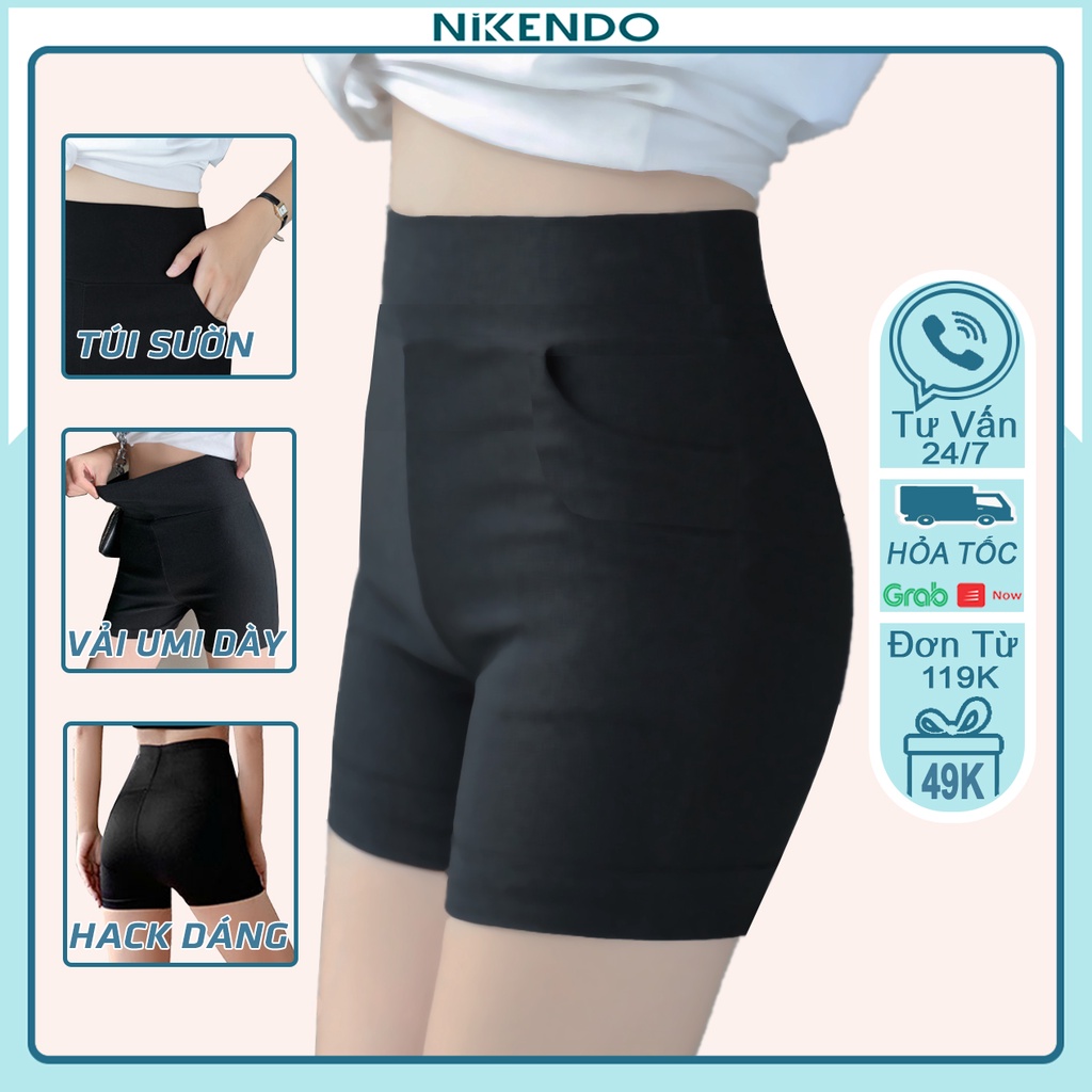 Legging Đùi Nữ Nikendo Cạp Cao Quần Biker Short Chất Umi Dày Mềm Co Giãn LG1