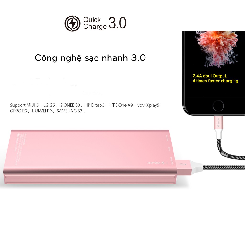 Pin dự phòng Devia 10.000mAh sạc nhanh QC3.0 vỏ nhôm đúc- hàng chính hãng