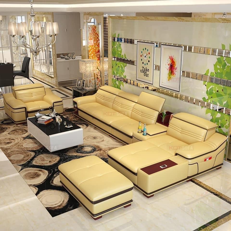 Sofa góc L bọc da cao cấp G01 - Sofa băng thông minh có đồ đựng nước