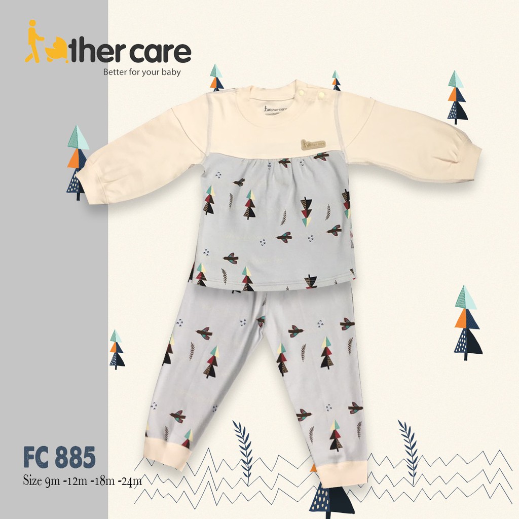 Bộ Quần áo bé gái FatherCare Nhún ngực nỉ Dài tay - Cây thông (Họa tiết) FC885