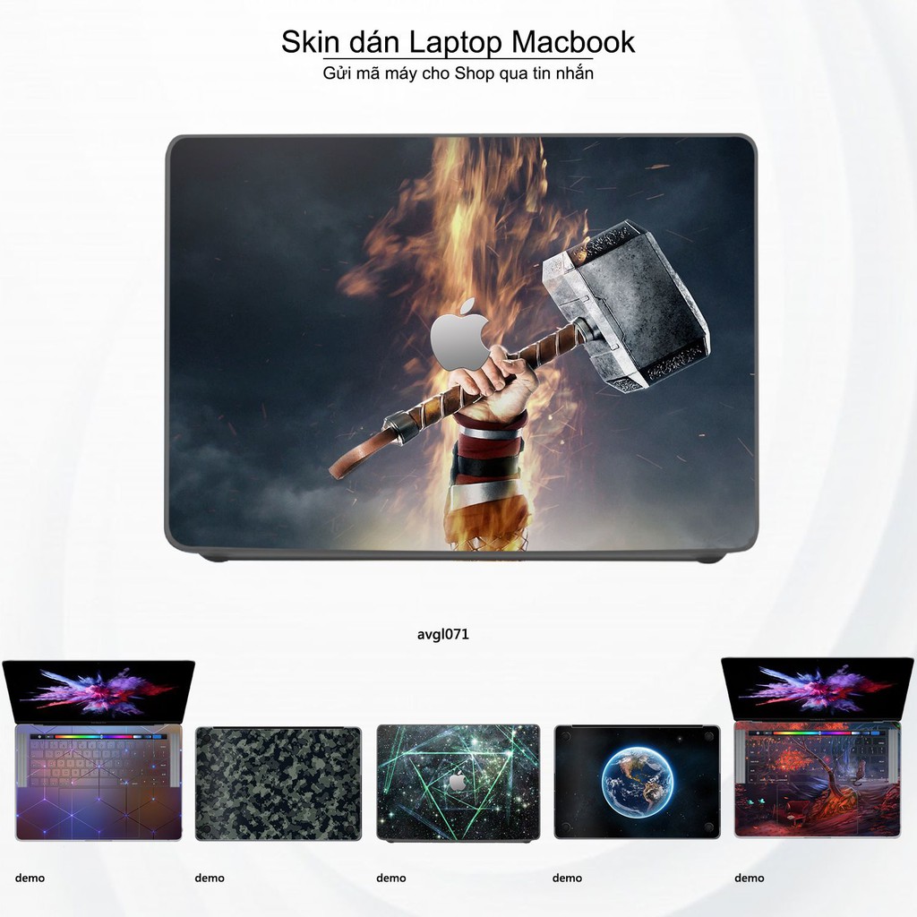 Skin dán Macbook in hình Mjolnir - Avenger - avgl071 (inbox mã máy cho Shop)