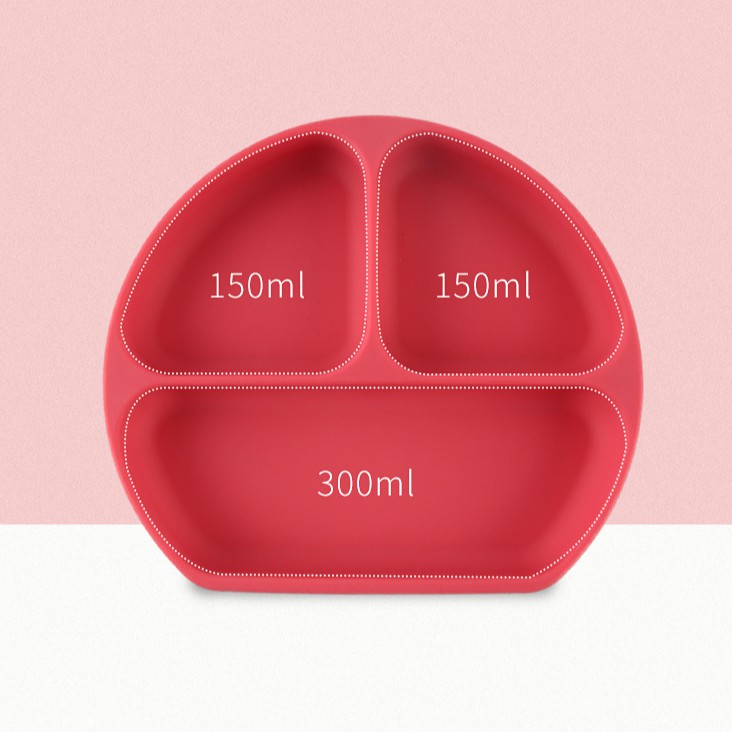Khay ăn dặm silicon tròn 3 ngăn có đế hút siêu dính - an toàn khi sử dụng