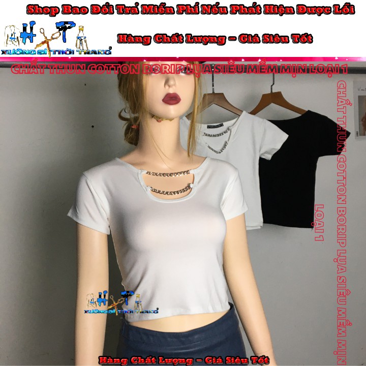Áo croptop thun borip loại 1 cổ kiểu phối dây xích sang chảnh mẫu mới hót thời trang 2020 | BigBuy360 - bigbuy360.vn