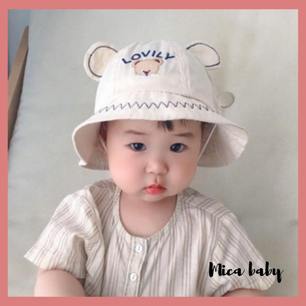 Mũ bucket tai gấu họa tiết chữ lovily đáng yêu cho bé MH143 Mica Baby