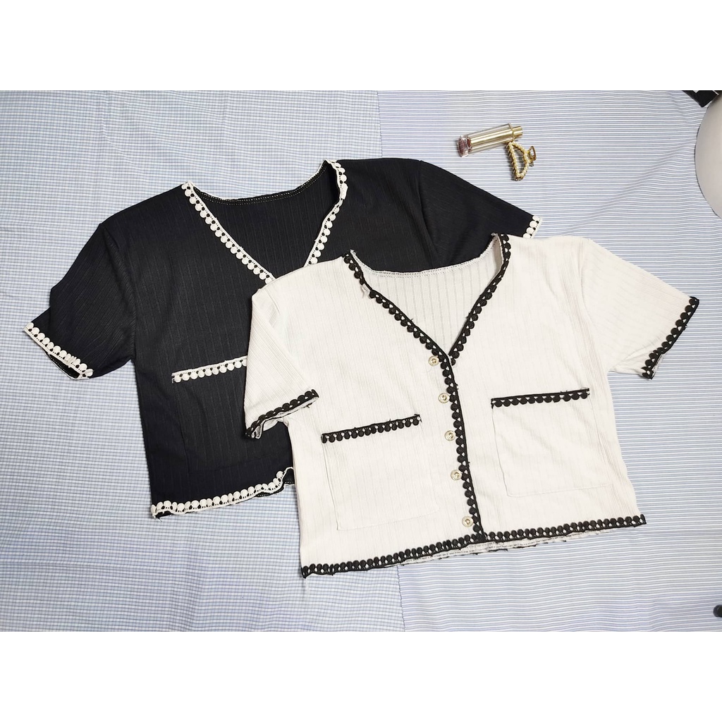 Áo Kiểu Nút Viền Màu Có Túi