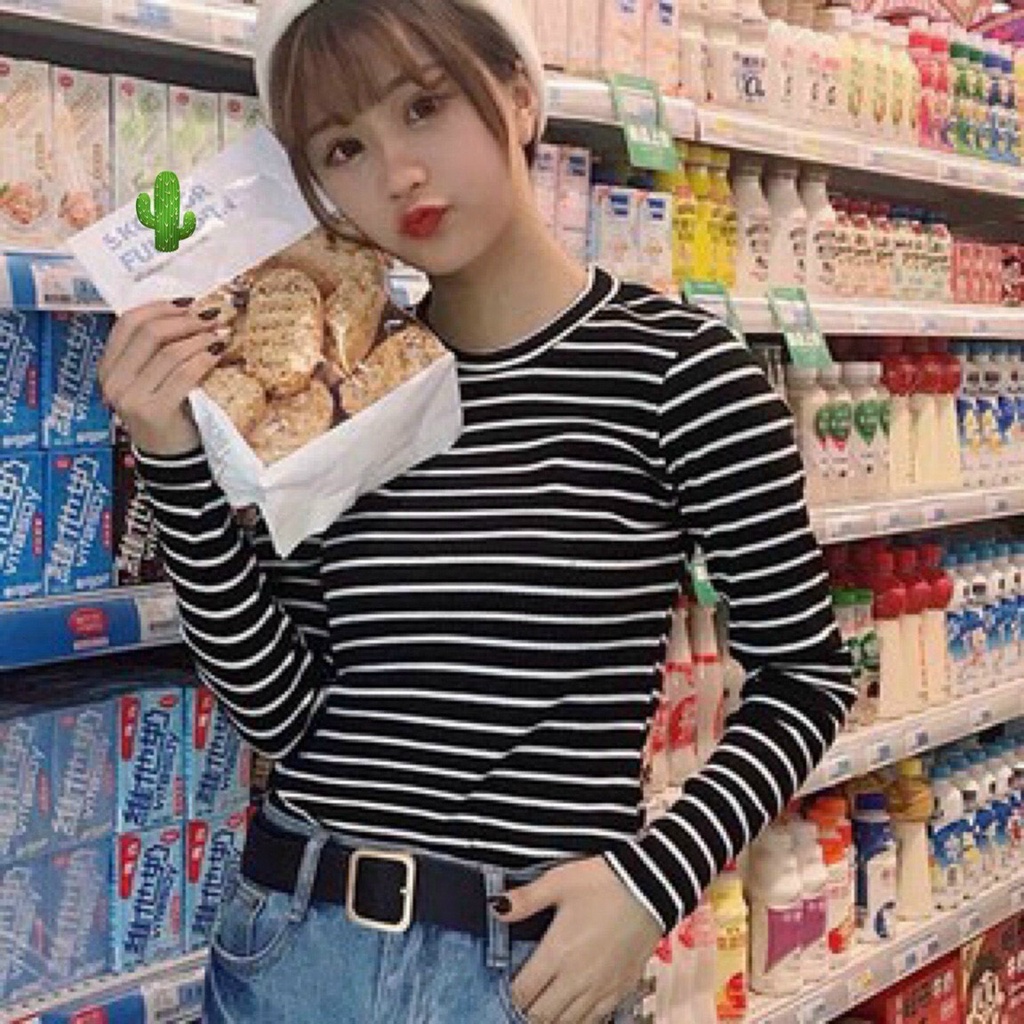 áo kẻ sọc ngang tay dài chất gân đẹp pc