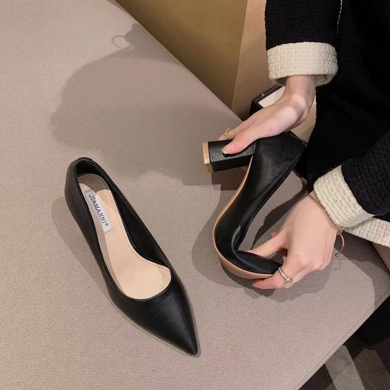 Giày cao gót da trơn gót trụ fullbox hàng quảng châu cao cấp