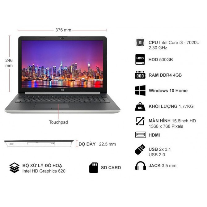Laptop HP 15 da0051TU i3 7020U/4GB/500GB/Win10 (4ME64PA) | BigBuy360 - bigbuy360.vn
