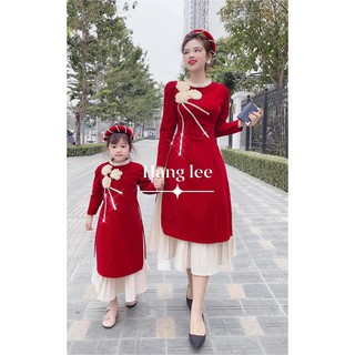 ( SẴN) SET ÁO DÀI ĐỎ TẾT CHO MẸ VÀ BÉ
