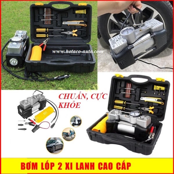Bơm lốp toyota, bơm điện TOYOTA 12V, Bơm lốp ô tô loại mạnh 2 motor, 2 xi lanh đa chức năng