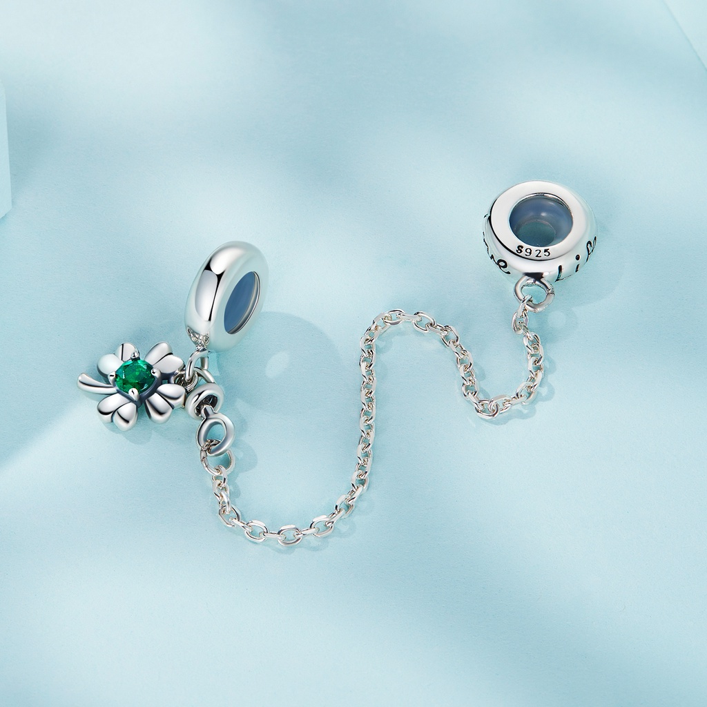 BAMOER Mặt Vòng cổ Bạc 925 Silicone Hình Cỏ Bốn Lá Thời Trang DIY