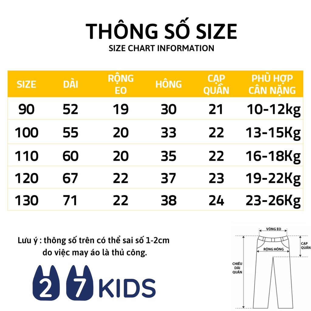 Quần jean dài bé trai 27Kids WELLKIDS quần bò mềm lưng chun nam cho trẻ từ 2-10 tuổi BLJE2