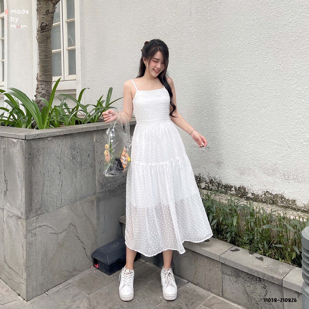 Đầm 2 Dây Maxi Trơn Vải Voan Bi Phong Cách Hàn Quốc