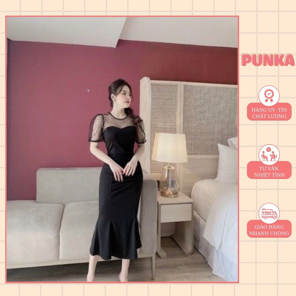 Váy đuôi cá dự tiệc thiết kế cao cấp phối ren ống tay siêu sang