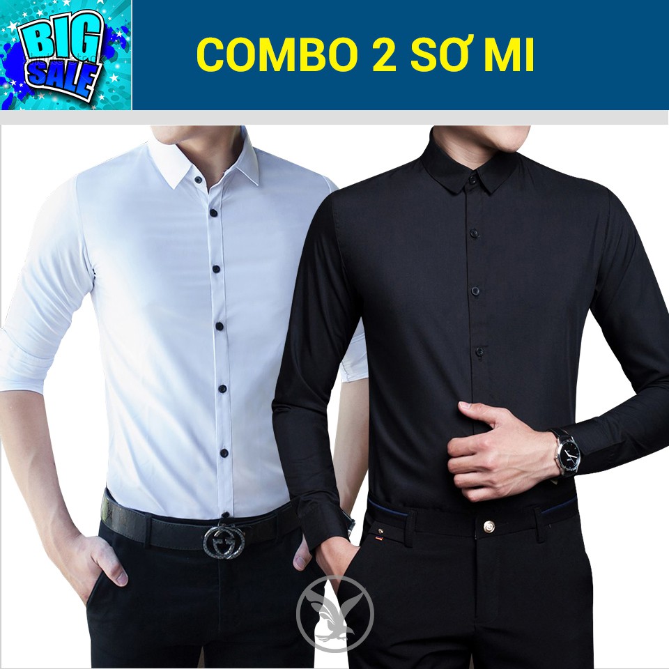 Combo 2 áo sơ mi (trắng + đen) lịch lãm - Dài tay