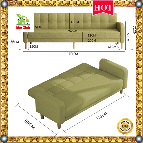 Ghế Sofa thông minh Có tay vịn - Giường Đa Năng cao cấp phong khách KT 170 x 52 cm ( Màu Xanh, Màu xám)