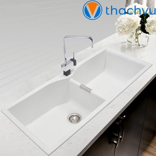 Chậu rửa chén bát bằng đá 2 hố lớn 99x48 kèm xả, bồn đá granite chống xước không ố vàng, tráng men chống thấm vĩnh viễn