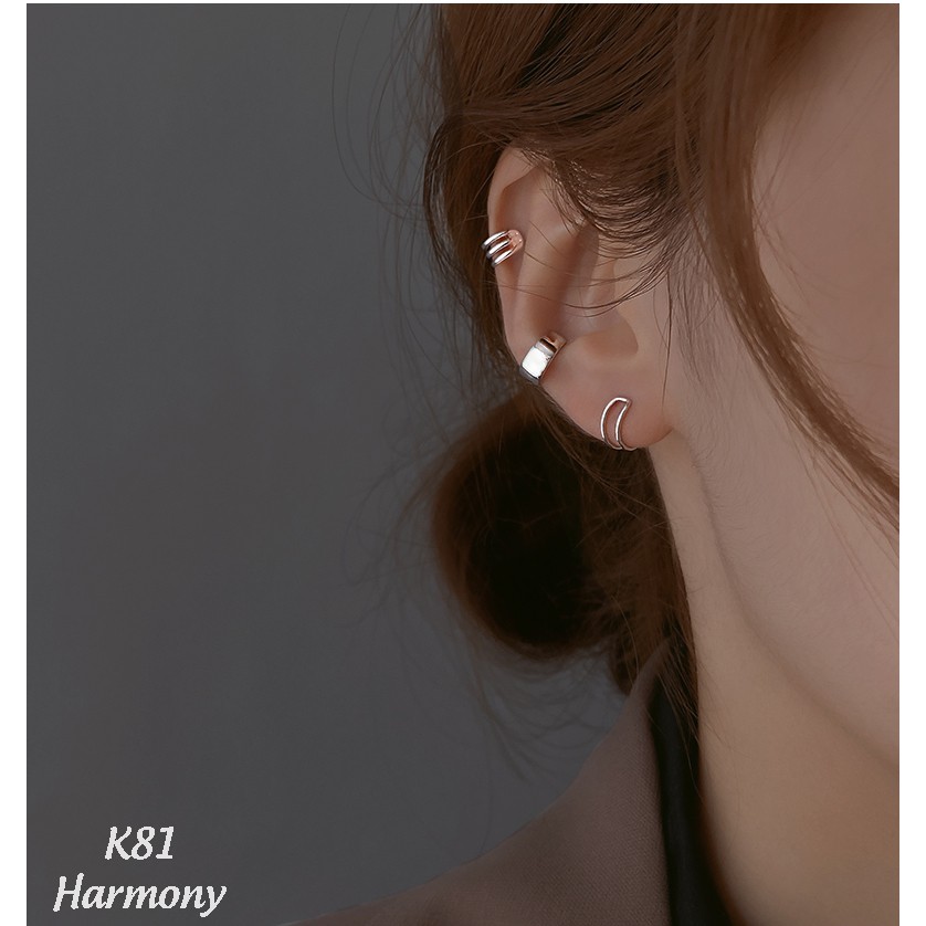 Khuyên tai, bông tai bạc kẹp vành Retro, bông tai không cần lỗ kẹp nam nữ cá tinh K81| TRANG SỨC BẠC HARMONY