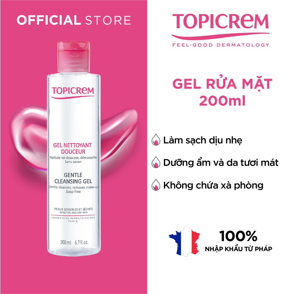 Gel rửa mặt TOPICREM Gentle Cleansing Gel  - Sữa rửa mặt Topicrem cho da khô