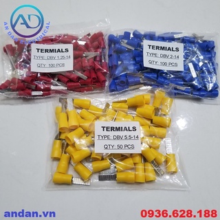 Đầu cốt pin dẹt dbv 1.25-14, dbv 2-14, dbv 5.5-14 cosse kim dẹt bọc phủ nhựa, cốt bấm nối dây điện