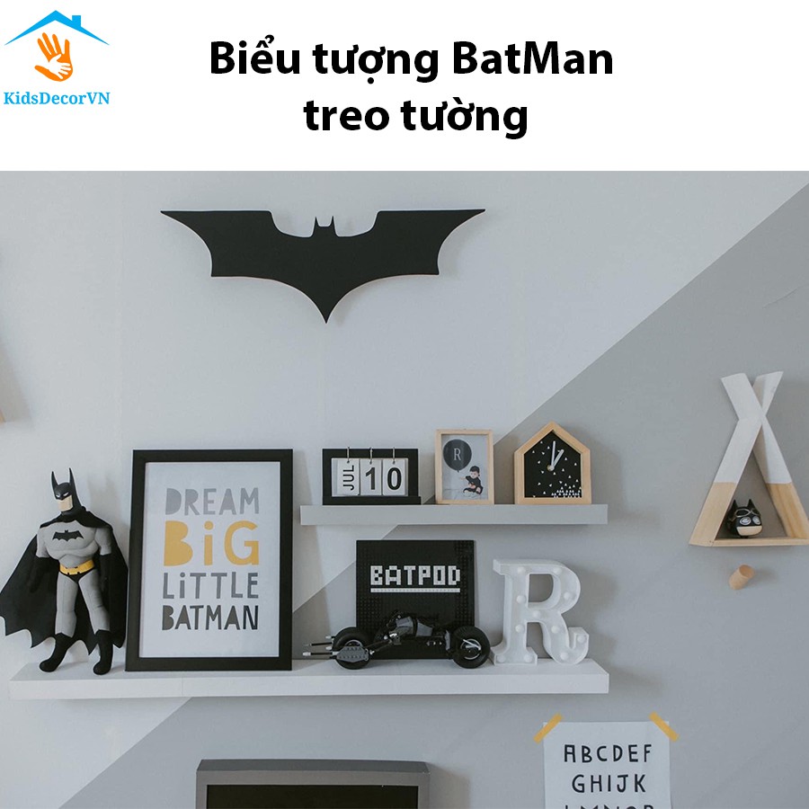 Biểu tượng Batman bằng gỗ treo tường phòng trẻ em, decor trang trí tường phòng bé trai kids room trang trí phòng ngủ