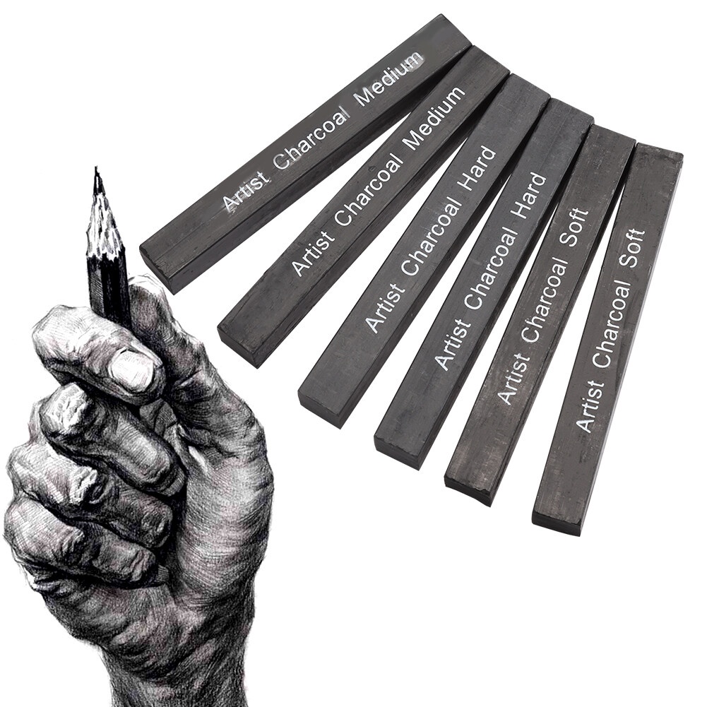 Than vuông, Than thỏi Compressed Charcoal Artist 6 thanh (Soft, medium, hard)