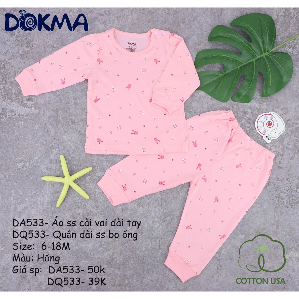 Dokma - Bộ sơ sinh dài tay 6-18 cài vai tháng tuổi Dokma  DB533