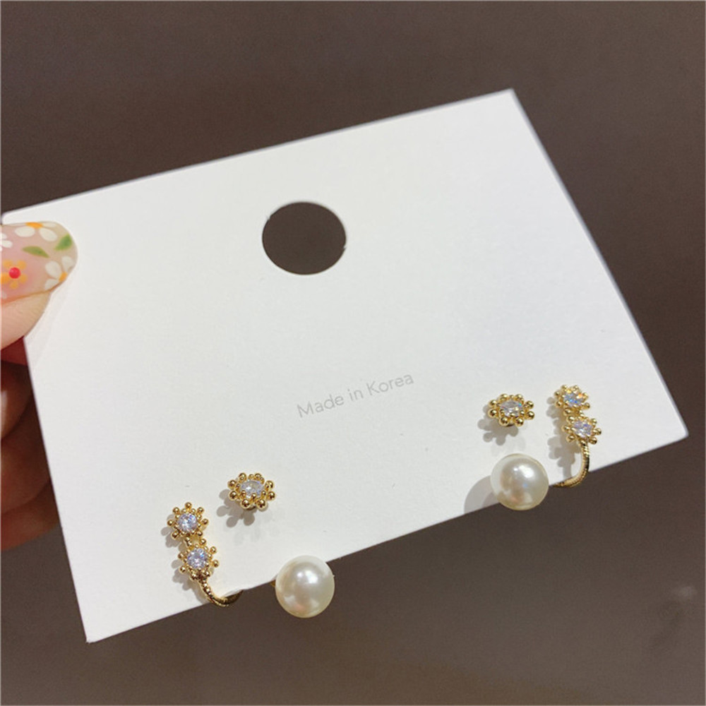 Hoa Tai Hình Hoa Hướng Dương Đính Ngọc Trai Phong Cách Hàn Quốc