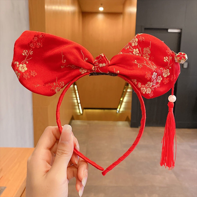 Băng Đô Cài Tóc Màu Đỏ Phong Cách Trung Hoa Mừng Năm Mới