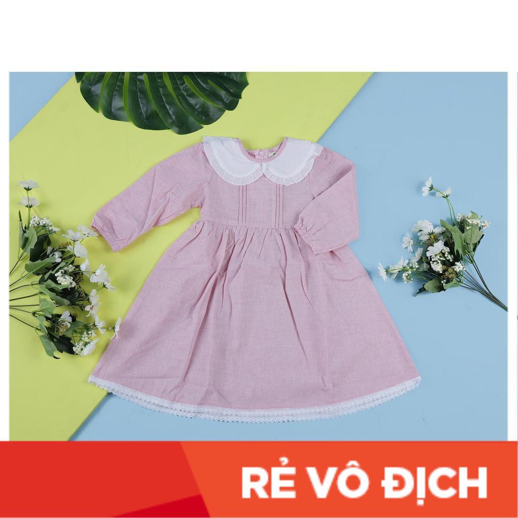 Váy thô đốm  dài tay phối cổ sen size 1-10T, cho bé từ 9-30kg. Chất thô đốm đẹp, dày dặn. Kiểu dáng dễ mặc