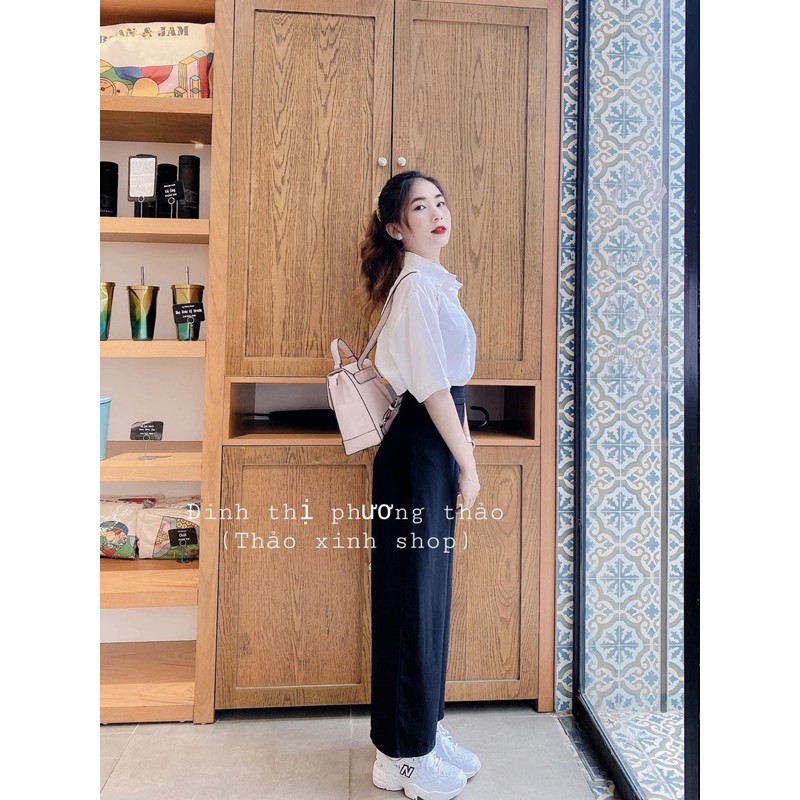 Quần xuông dài khoá hông, quần ống rộng culottes cạp cao fom chuẩn cho nữ