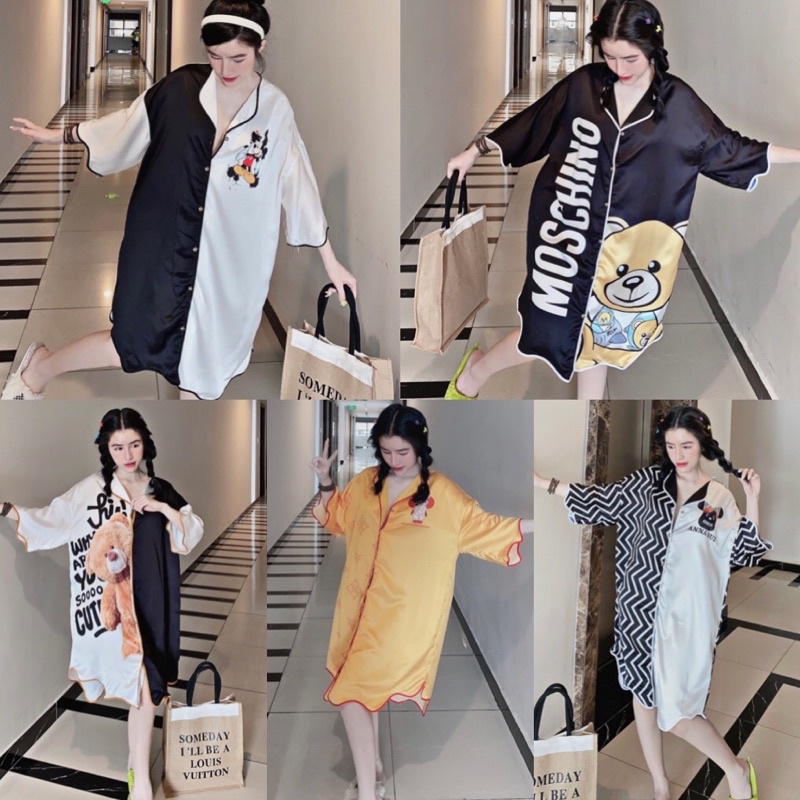 Đầm Sơmi Pijama lụa SATIN cao cấp giá rẻ siêu xinh, siêu sang ạ🥰