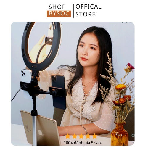 Đèn Livestream để bàn, 3 Giá Đỡ Điện Thoại, 3 Chế Độ Sáng, Đèn Led 3 Màu, Kẹp Điện Thoại Để Bàn Quay Video