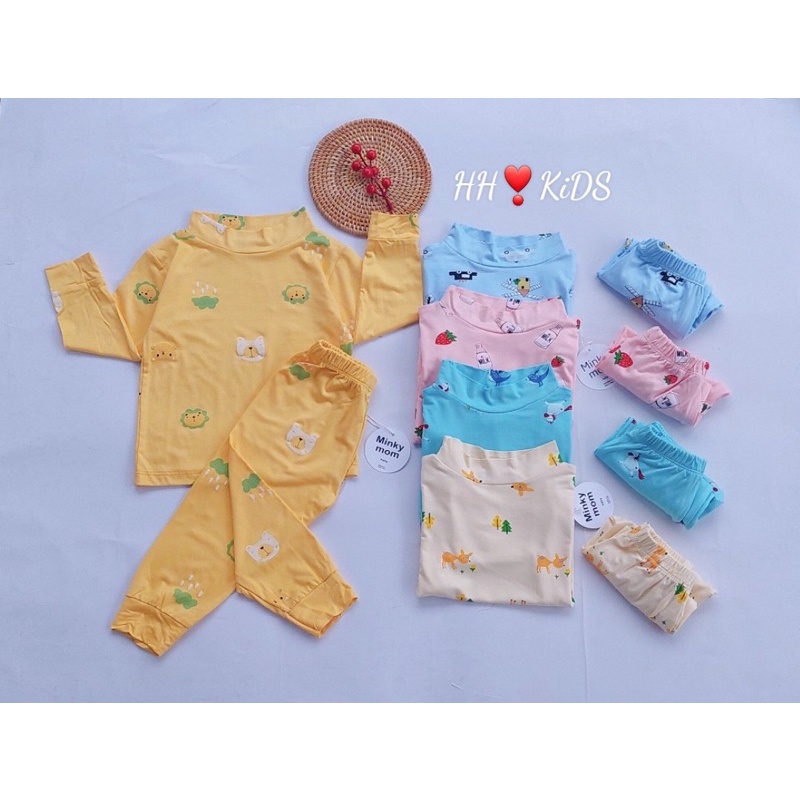 Bộ cổ lọ dài tay thun lạnh in hoạ tiết cho bé trai , gái (6-18kg)