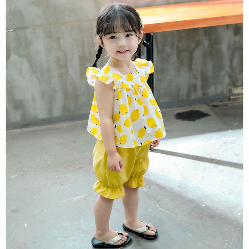 Bộ quần áo trẻ em bé gái váy bé gái váy bông quần đùi trẻ em hai mảnh mùa hè