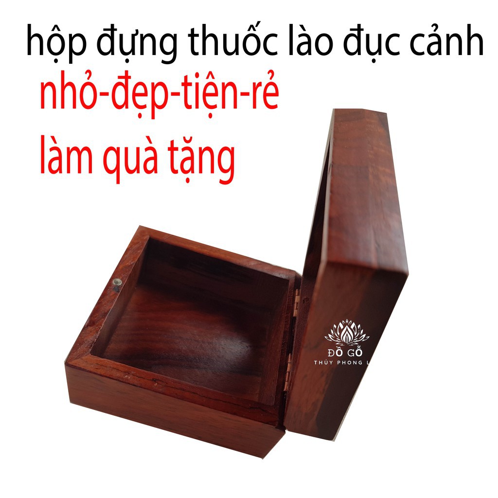 Hộp đựng thuốc lào bằng gỗ Hộp đựng thuốc lào gỗ-đục hoa văn