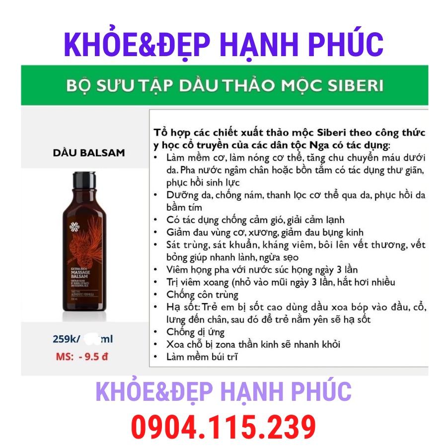 [ Date - T1/24 ] Dầu thơm Siberian Pure Herbs Collection Extra Rich Massage Balsam – 250ml/chai