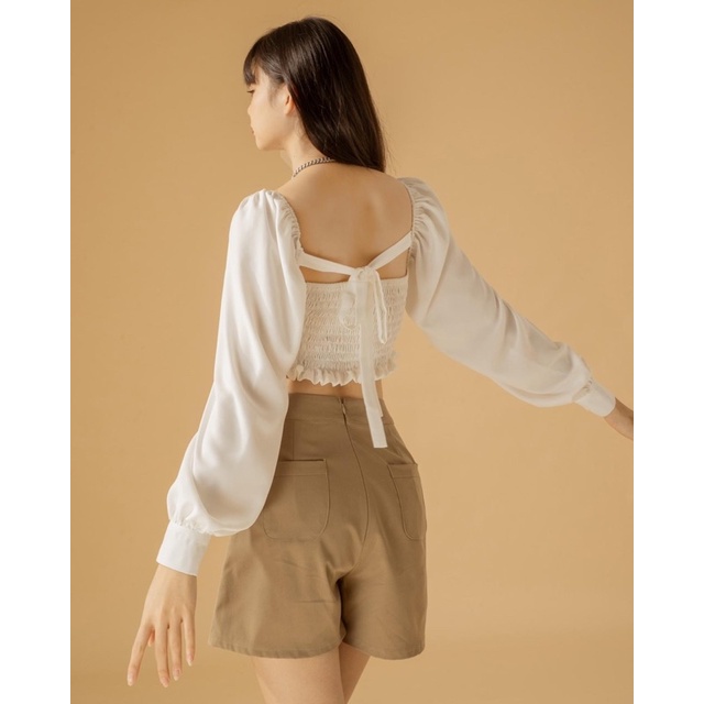 Chân váy giả quần kaki họa tiết túi trơn | LENA BEIGE SKIRT - CLÉLIE