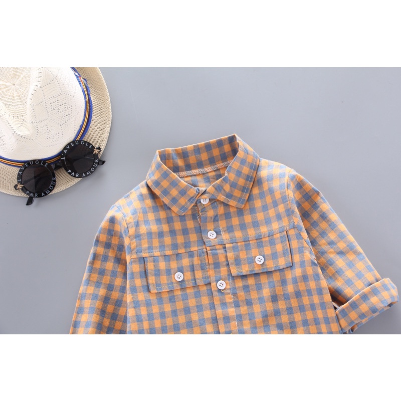 Áo sơ mi tay dài kẻ sọc caro phong cách Hàn Quốc thời trang mùa thu 2020 mới cho bé trai