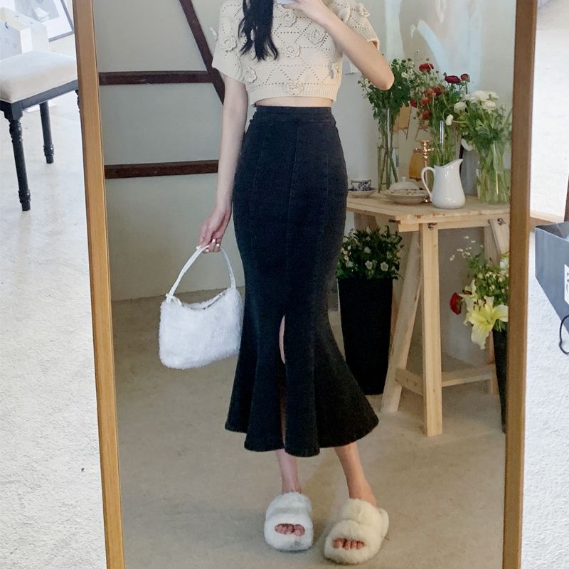 Chân váy bò jean dài đuôi cá ôm sát cách điệu ulzzang Homa House